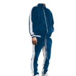 Velvet Tracksuit 2 Piece Jacket Sets Mens Full Zip Up Sweatshirt and Pants Suits Sport Fitness Casual Outfits (Large, Blue)